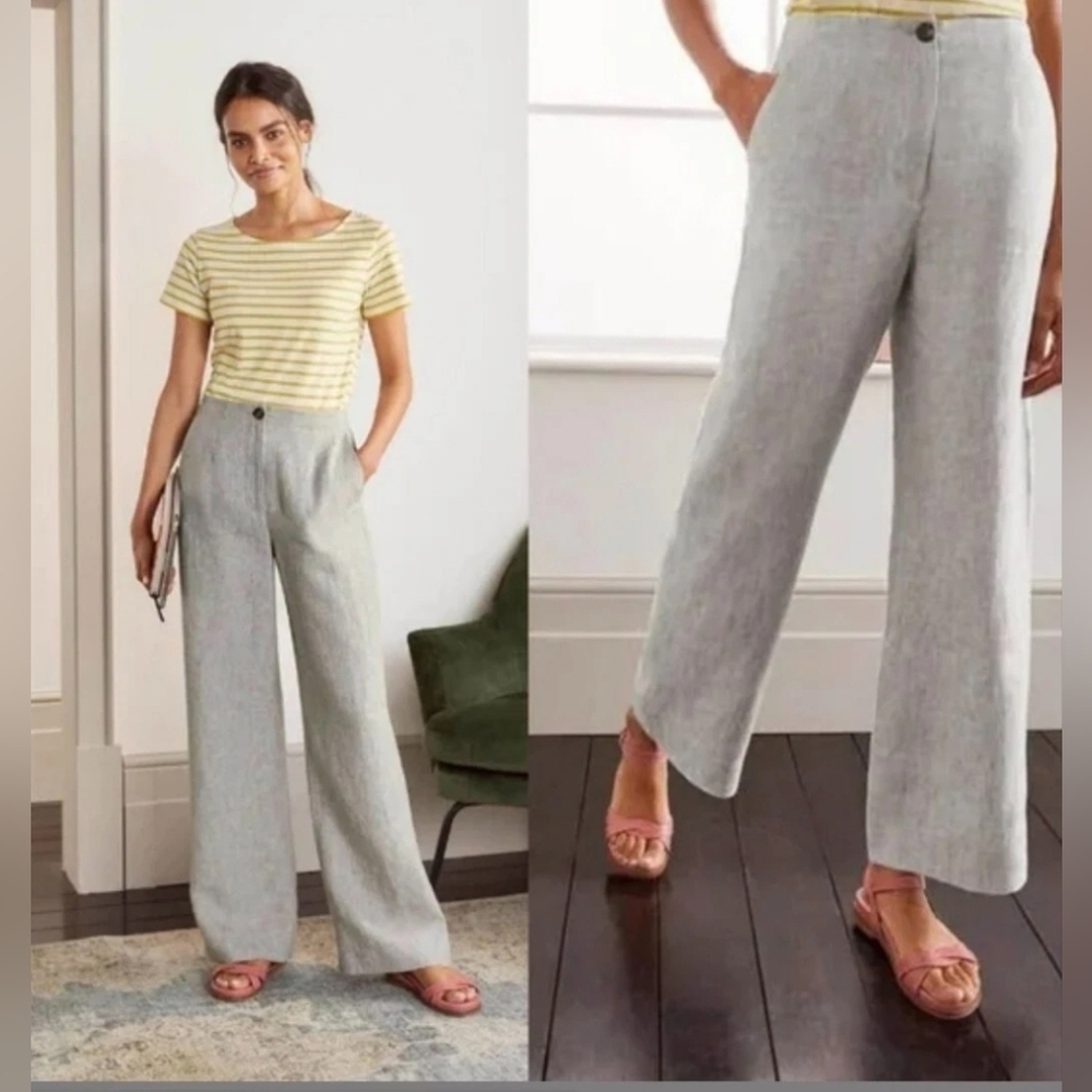 BODEN Eldon 100% Linen Wide Leg Trousers In Squirrel Grey Size 6